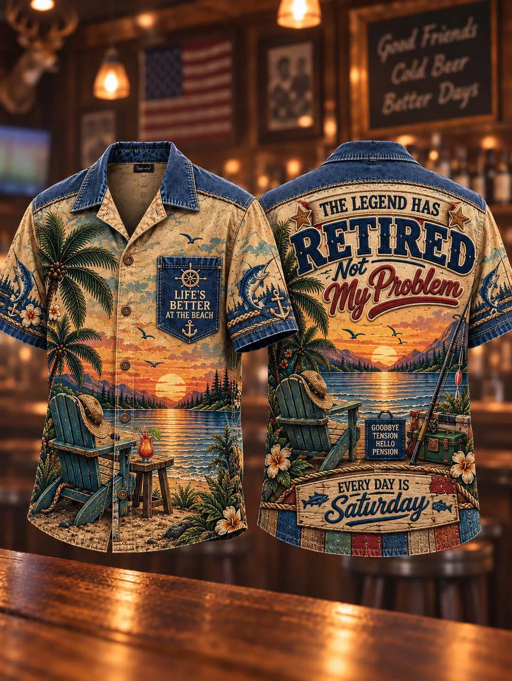 🎣 🌴 The Legend Has Retired Not My Problem Denim Shirt