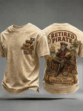 Men's Retro "Retired Pirate - Full-Time Treasure Hunter" Printed Casual T-shirt