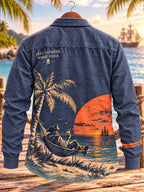 Men's Vintage Pirate Sunset Palm Tree Print Long Sleeve Shirt