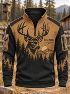 Men's Retro Hunting Culture Print Zip Sweatshirt
