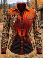 Women's Retro Hunting Culture Art Print Casual Long-Sleeve Shirt