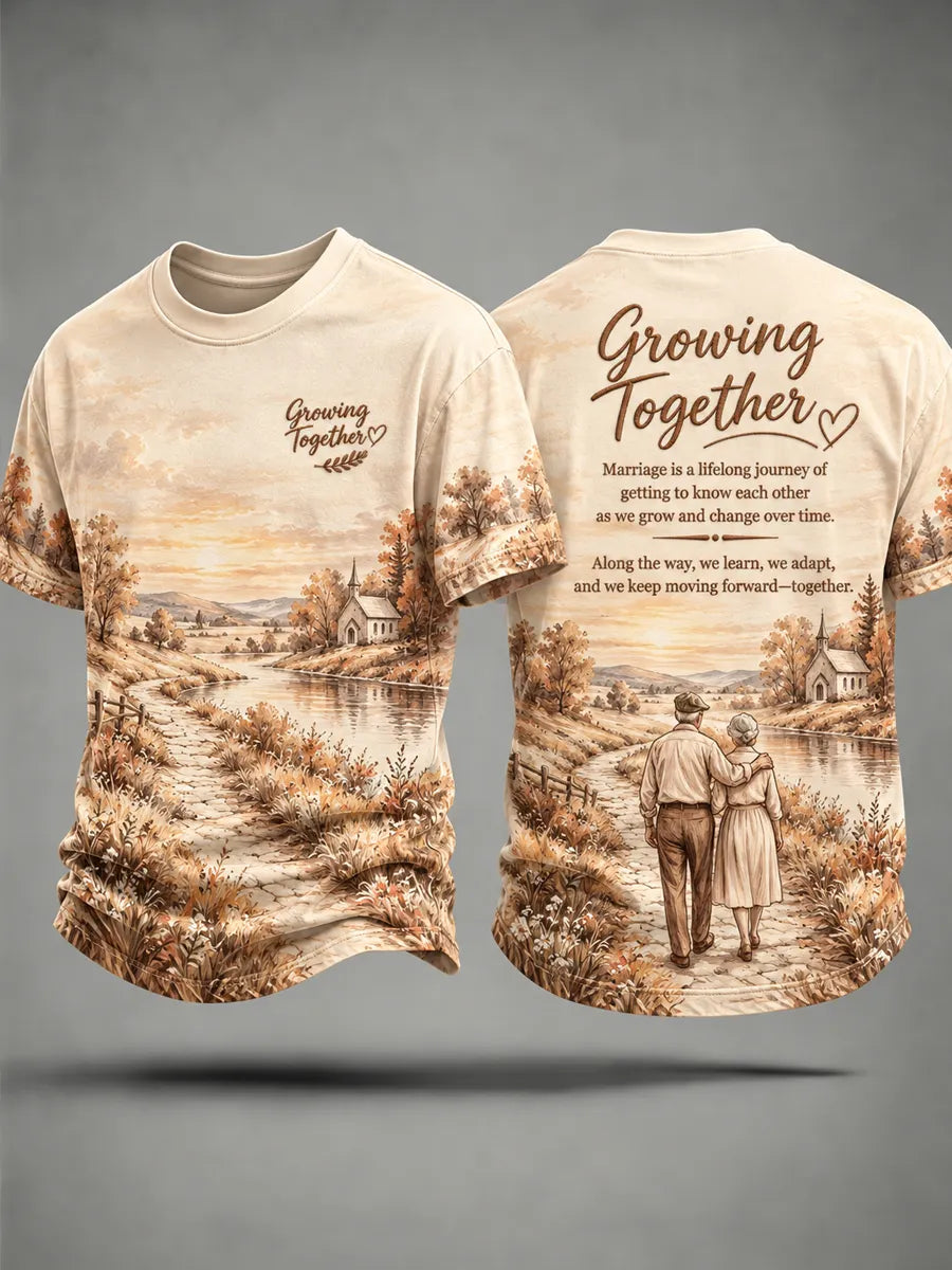 Unisex Older Couple Art Printed T-Shirt