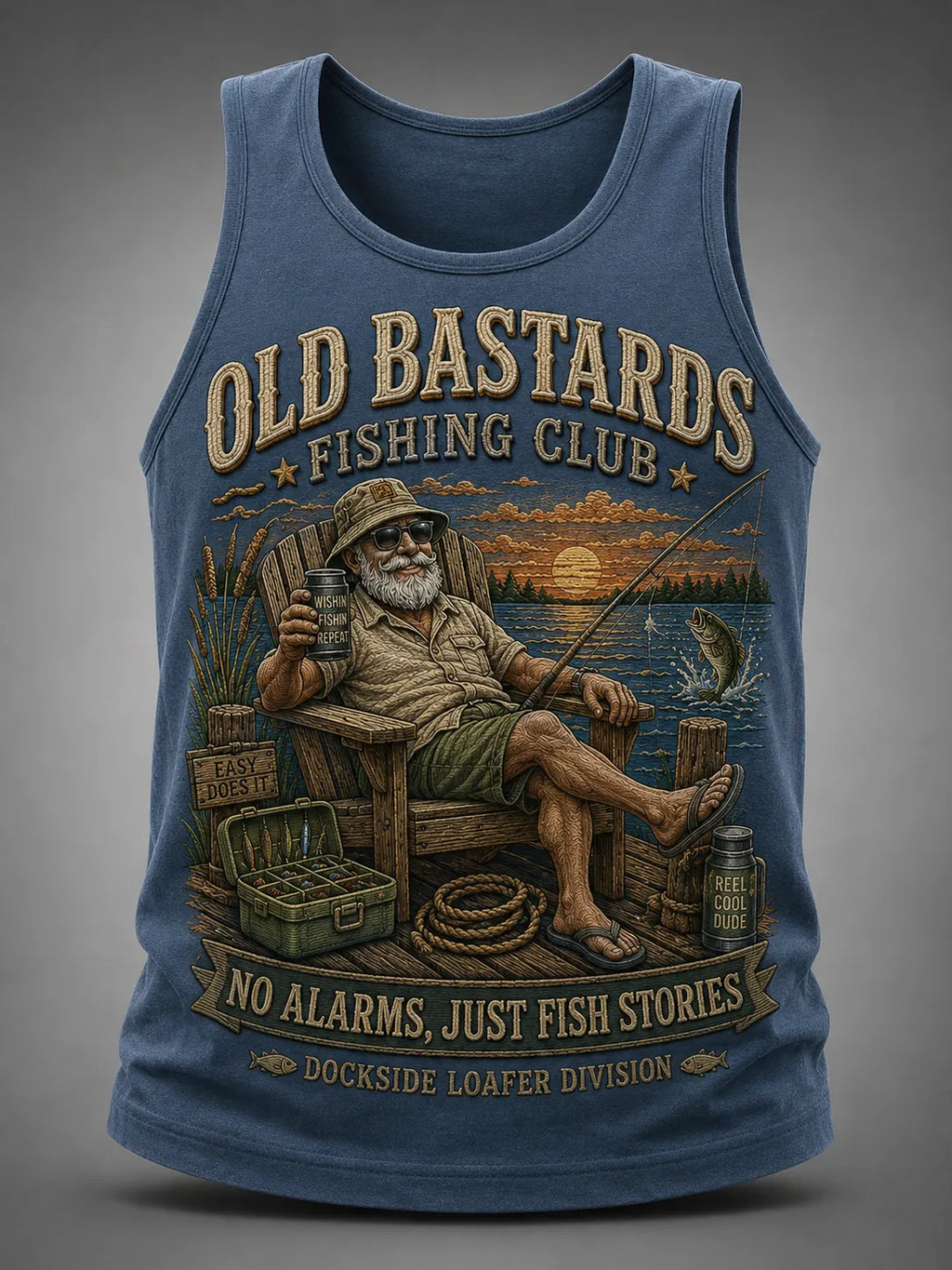 Men's Funny Old Bastards Fishing Club Lifetime Member Print Casual Tank Top