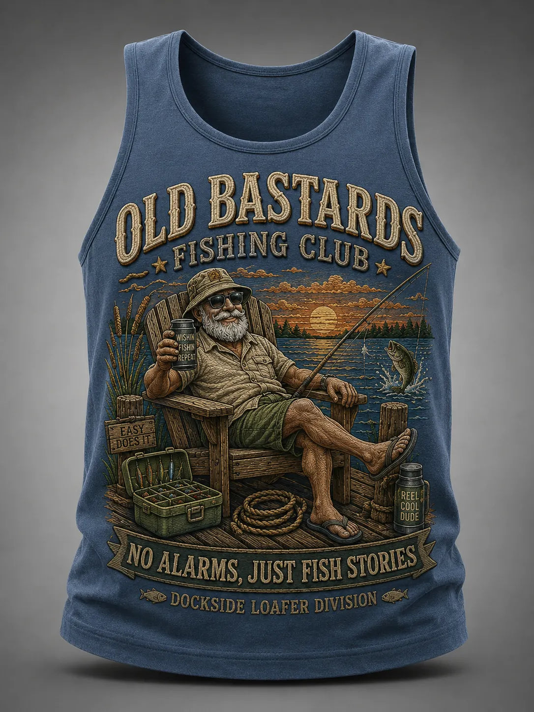 Men's Funny Old Bastards Fishing Club Lifetime Member Print Casual Tank Top
