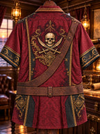 Men’s Pirate Captain Skull & Crossed Swords Print Short-Sleeve Button-Up Shirt