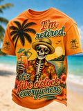 Men's "I'm Retired, It's Five o'clock Everywhere Now" Skull Print Casual T-shirt