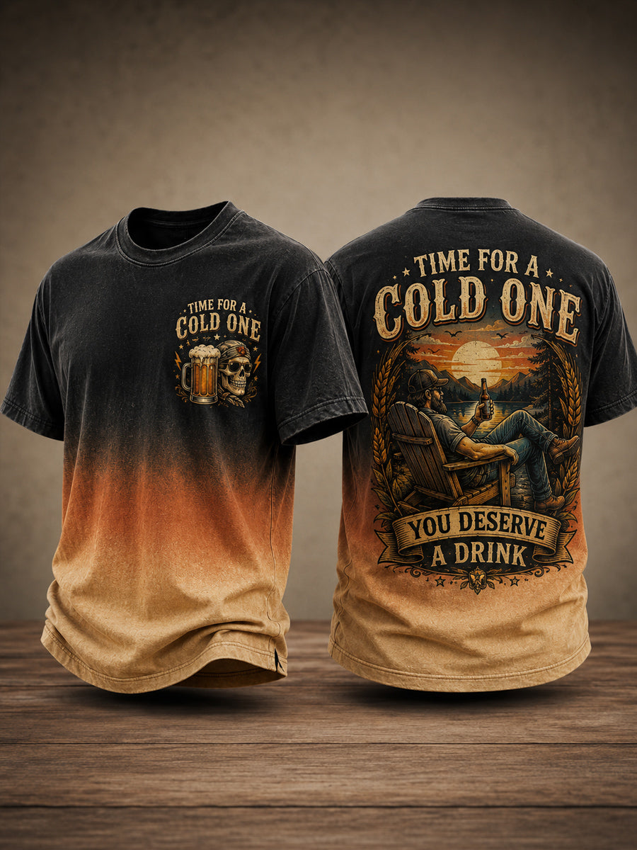 Men’s Retro Time for a Cold One Somewhere Printed T-Shirt