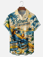Moisture-Wicking Tropical "Retired Pirate Vacationing Parrot" Slogan Chest Pocket Hawaiian Shirt