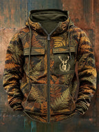 Men's Retro Hunting Culture Print Casual Zip Hoodie