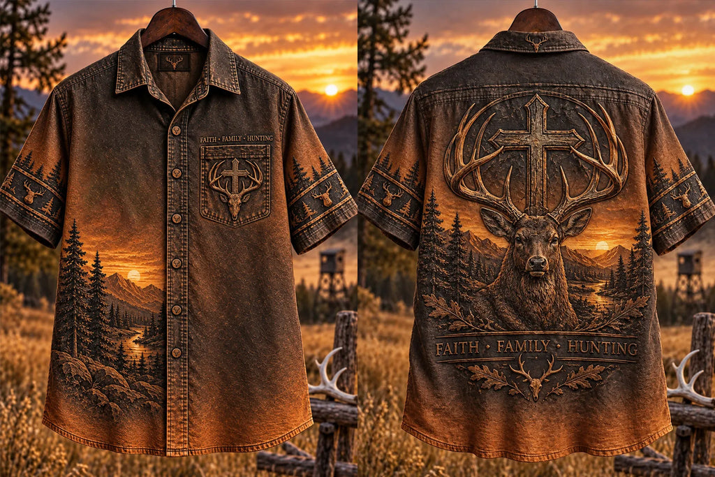 Retro Deer Hunting Culture Art Print Casual Shirt