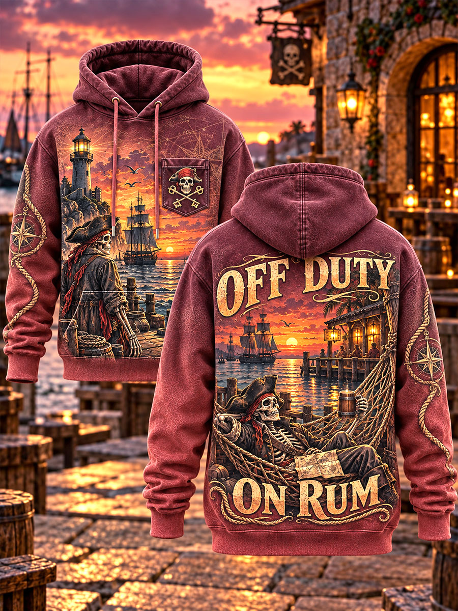 Retired Pirate Skeleton Harbor Sunset Hoodie