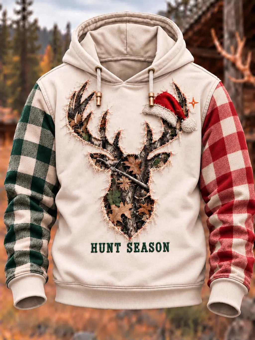 🦌 Camo Buck Silhouette with Santa Hat "Hunt Season" Hoodie