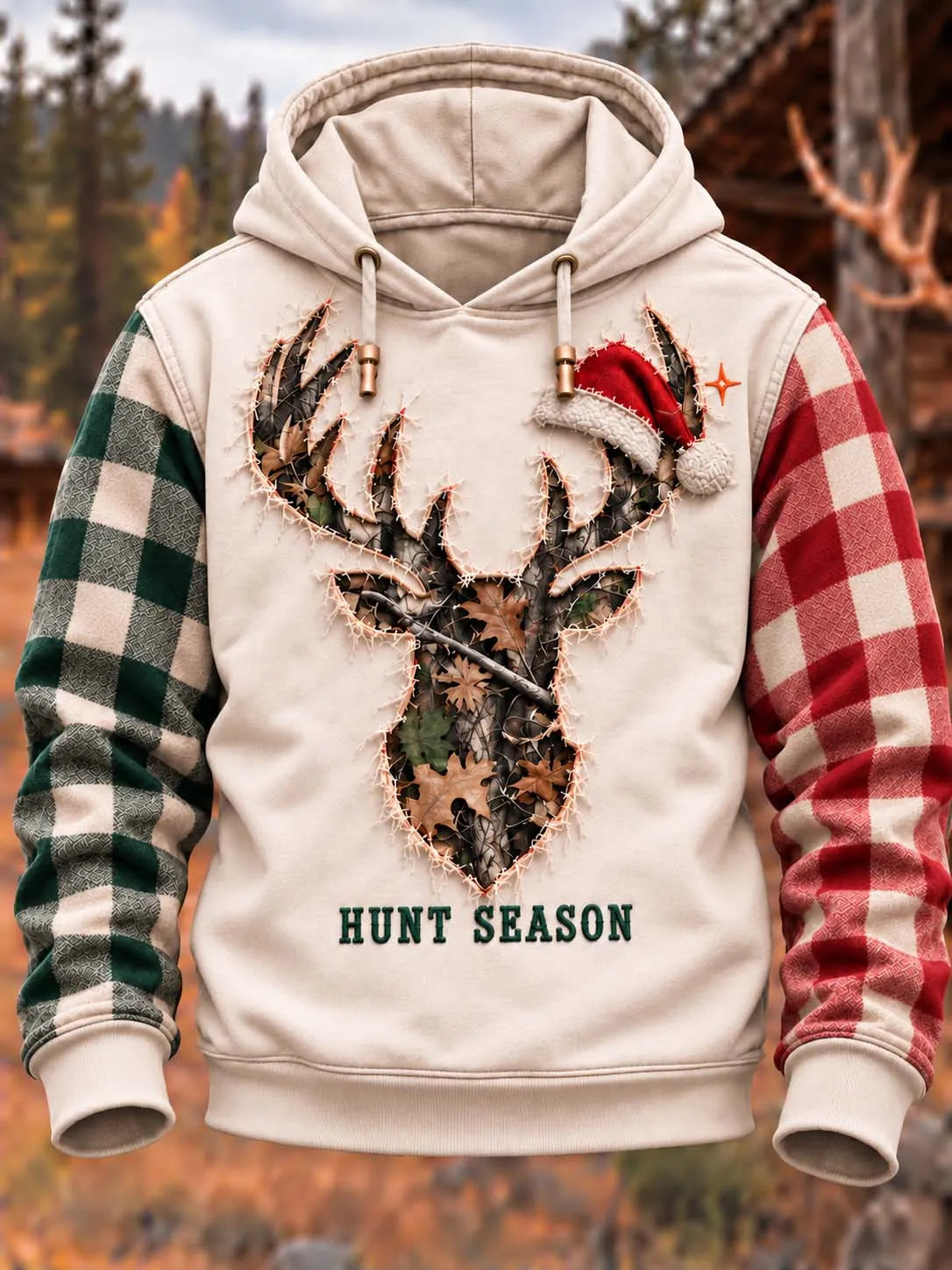 🦌 Camo Buck Silhouette with Santa Hat "Hunt Season" Hoodie