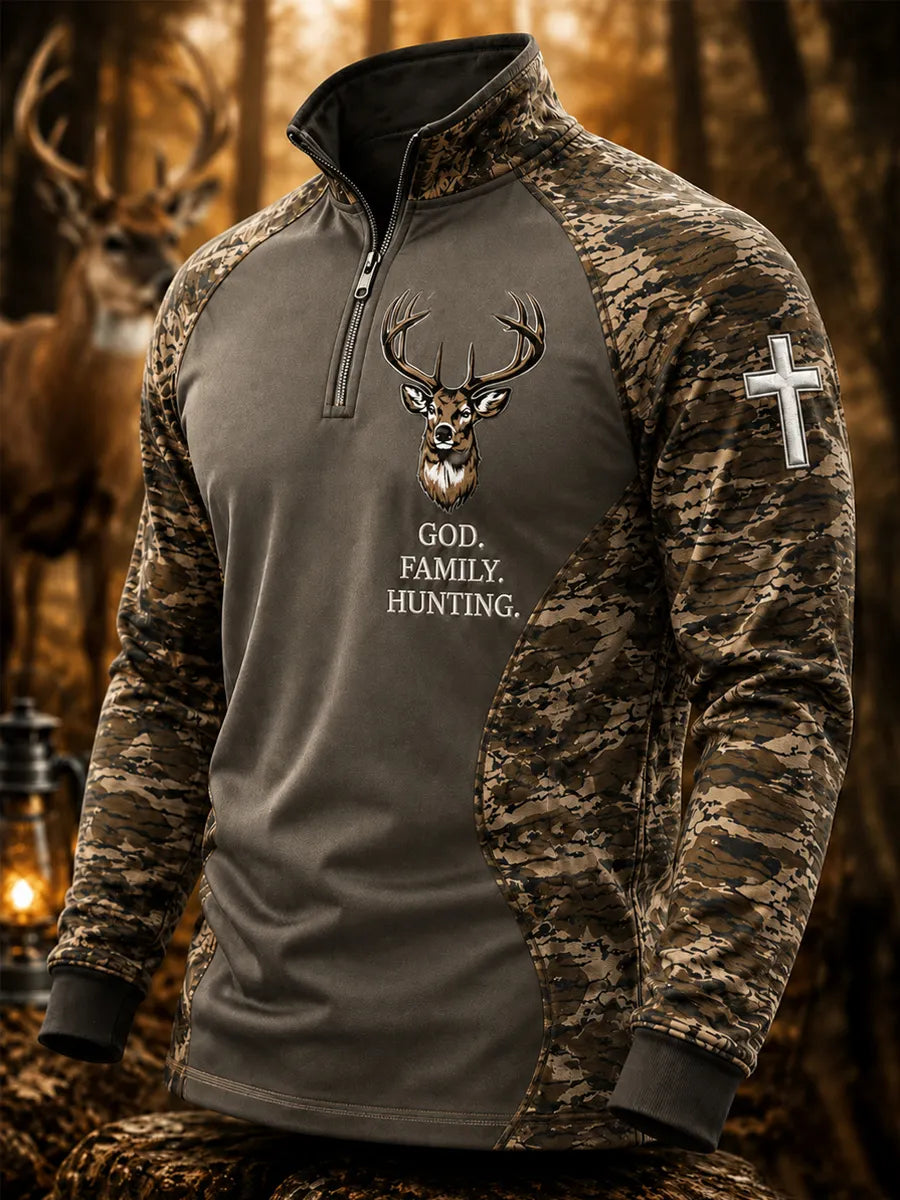 Men's Retro Hunting and Faith Casual Zipper Sweatshirt