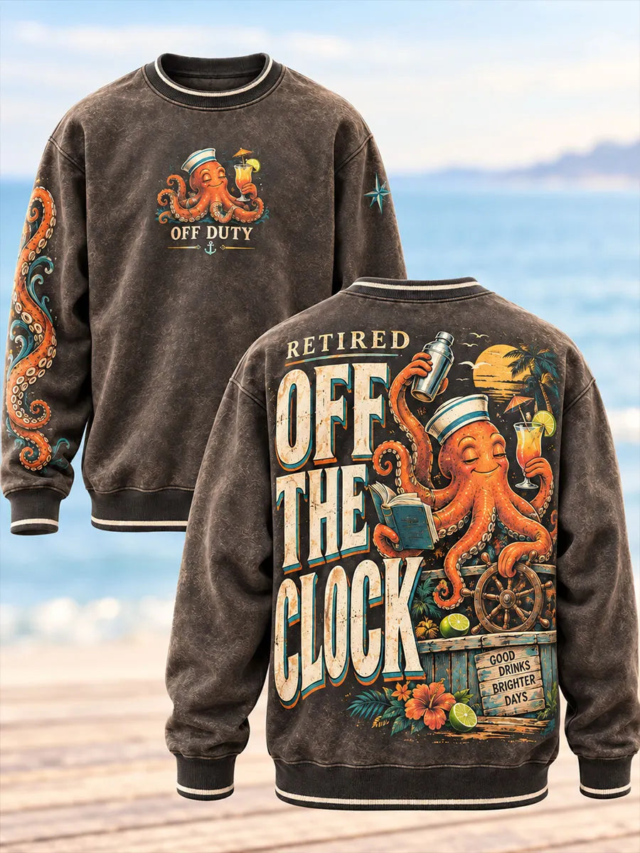 Men’s Retired Octopus Cocktail Humor Crewneck Sweatshirt